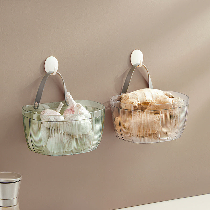 Wall-mounted Storage Basket With Adhesive Backing For Ginger And Garlic