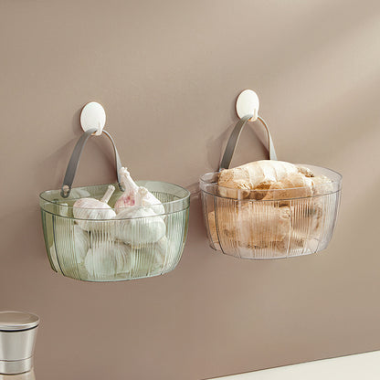 Wall-mounted Storage Basket With Adhesive Backing For Ginger And Garlic
