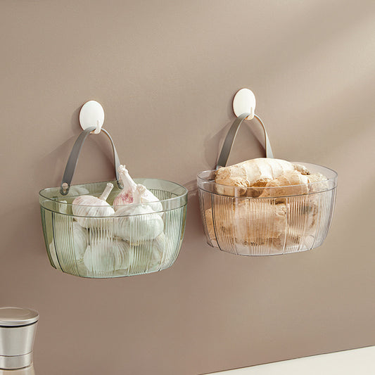 Wall-mounted Storage Basket With Adhesive Backing For Ginger And Garlic