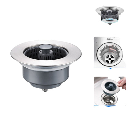 Sink drain assembly with dimensions and features on a white background