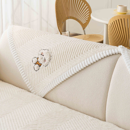 Cartoon Teddy Sofa Cushion Non-Slip Cover Towel – Flannel Dust Cover with Cute Animal Pattern