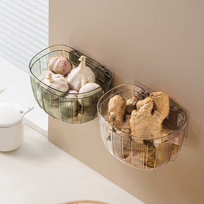 Wall-mounted Storage Basket With Adhesive Backing For Ginger And Garlic