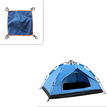 Blue camping tent with a smaller blue bag on a white background, labeled for 3 to 4 people.