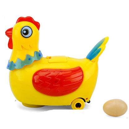Yellow toy chicken with dimensions on a white background