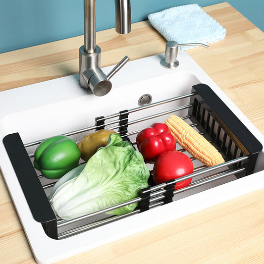 Kitchen Sink Retractable Drain Basket – Stainless Steel Telescopic Sink Drain Rack