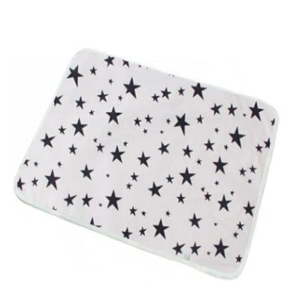 White mat with black star pattern on a white background