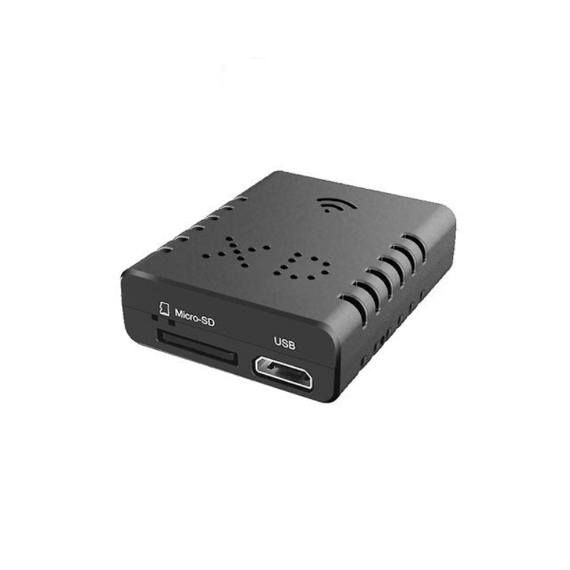 Black electronic device with WiFi capability on a white background