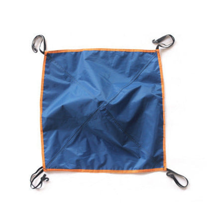 Blue and orange hanging bag with carabiners on a white background