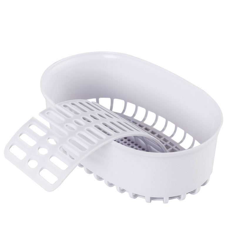 White plastic strainer on a white background