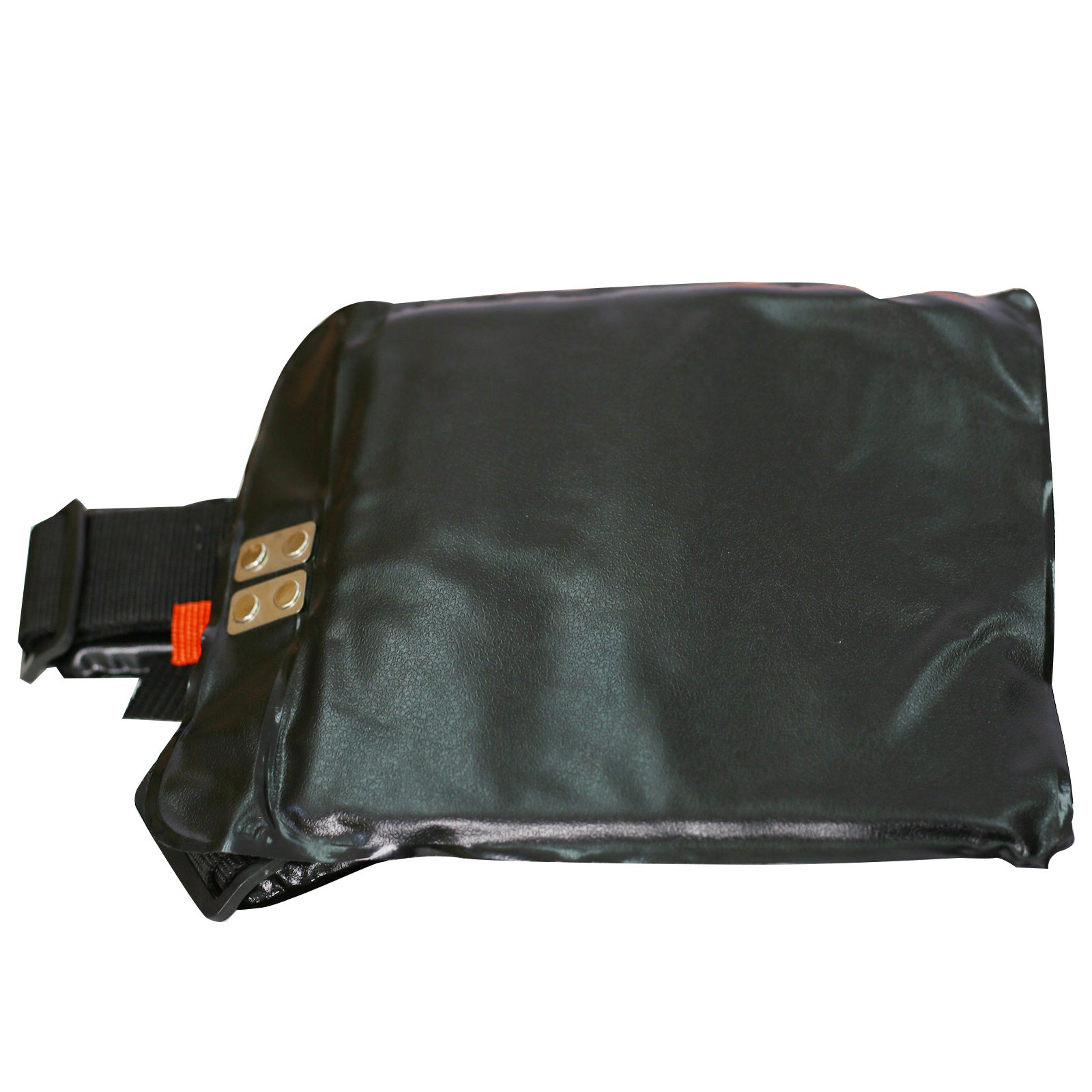 Black waterproof bag with straps on a white background