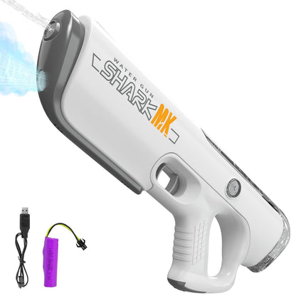 White water gun with 'Shark' branding on a white background