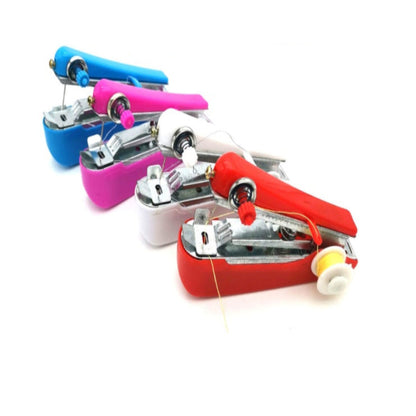Set of colorful sewing threaders on a white background with a blue threader highlighted.