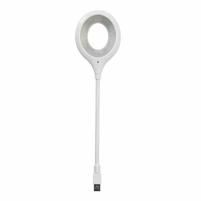 White lamp with a round light bulb on a white background