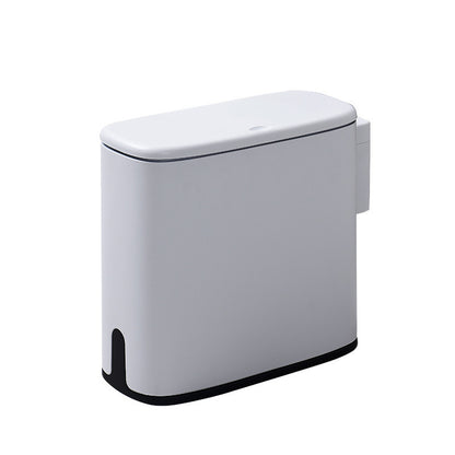 White trash bin with a black base on a white background