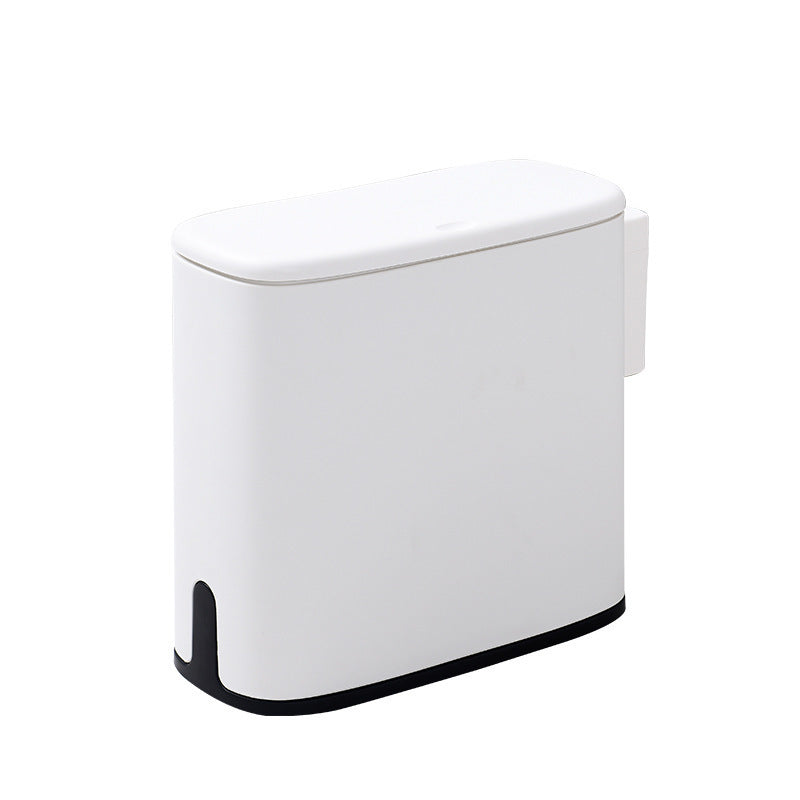 White trash can with black base on a white background