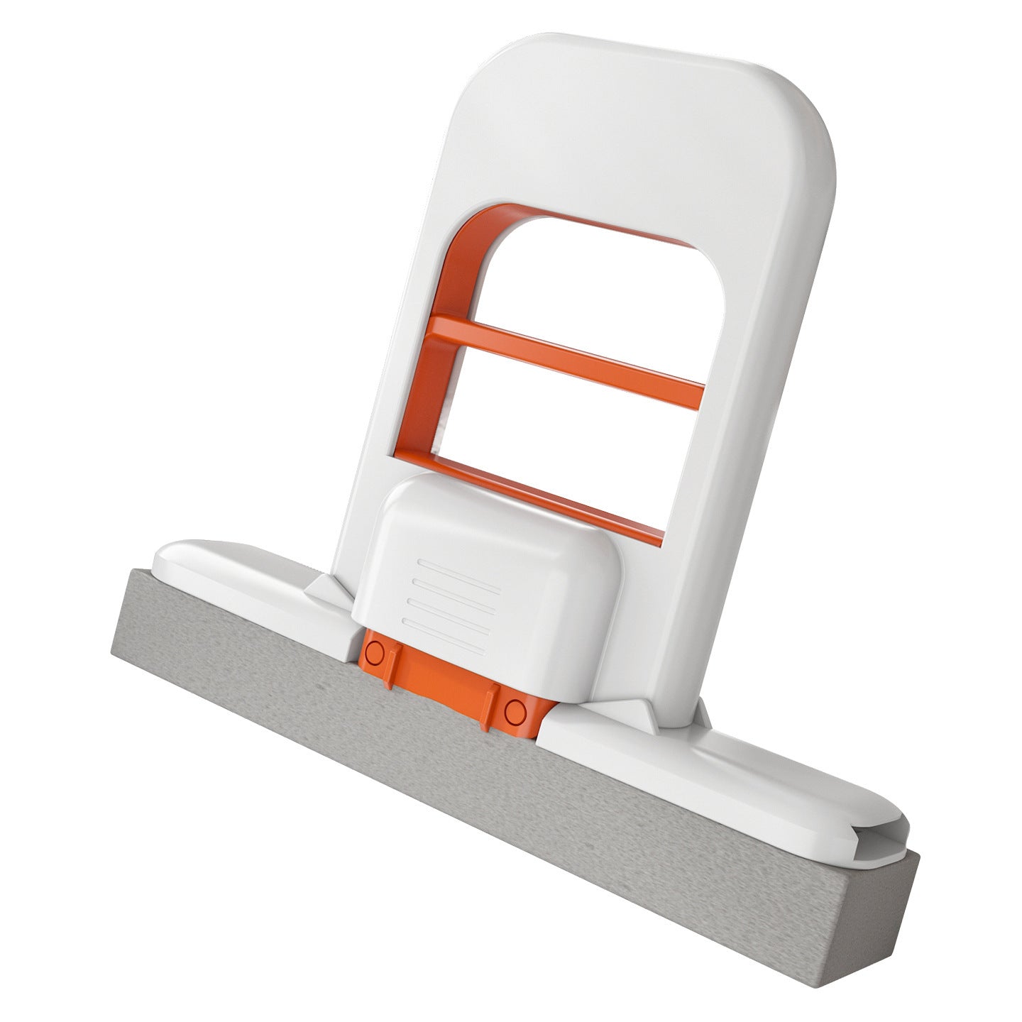 White and gray tool with orange accents on a white background