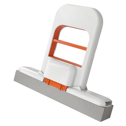 White and gray tool with orange accents on a white background