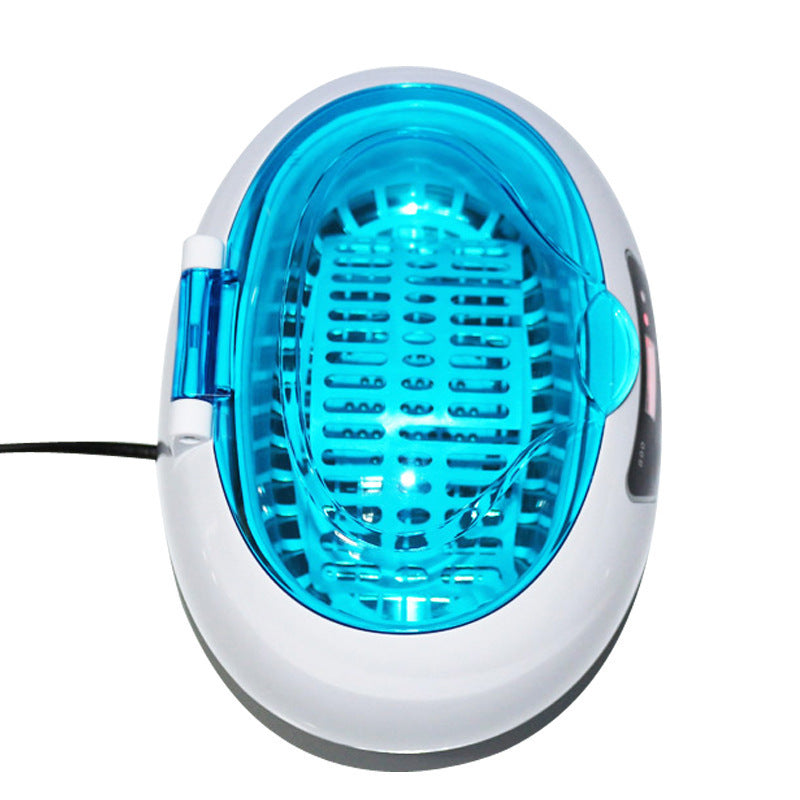 Blue and silver electronic device on a white background