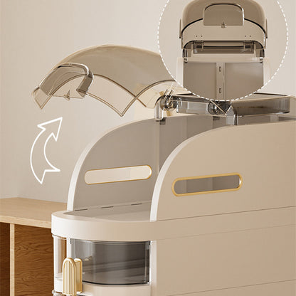 Beige kitchen appliance with a detailed view of its components on a light background