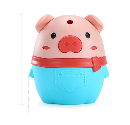 Cute pig-shaped container with measurements on a white background