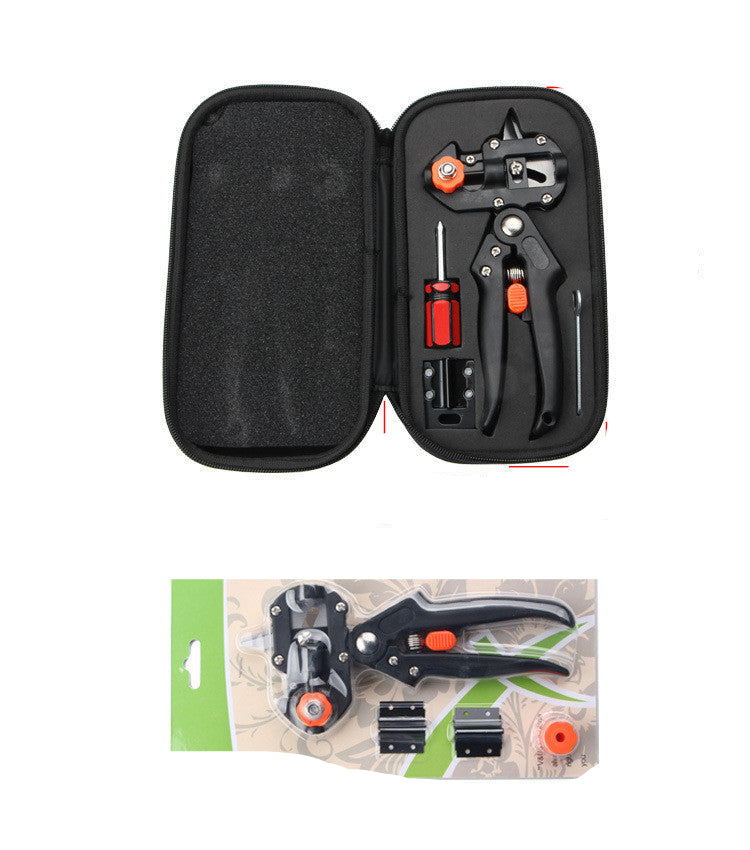 Grafting tool set with case and packaging on a white background