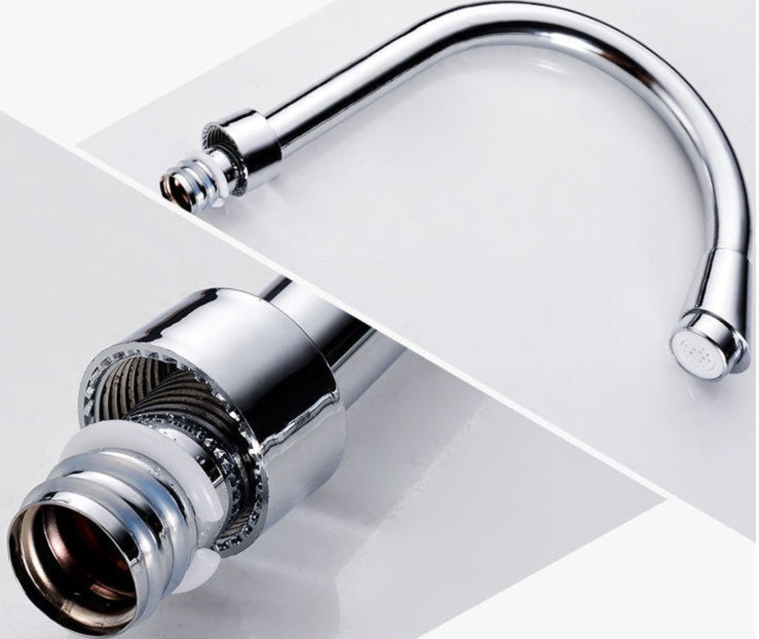 Chrome kitchen faucet on a white background