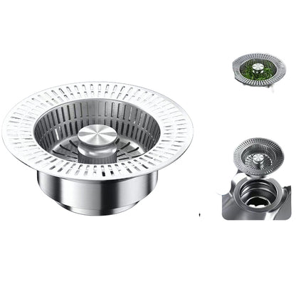 Stainless steel filter plug with dimensions and features on a white background
