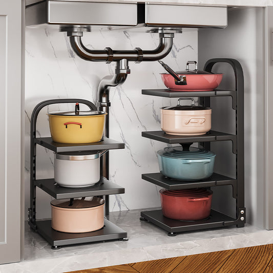 Modern Simplicity Carbon Steel Plate Pot Rack – Multi-Layer Household Organizer