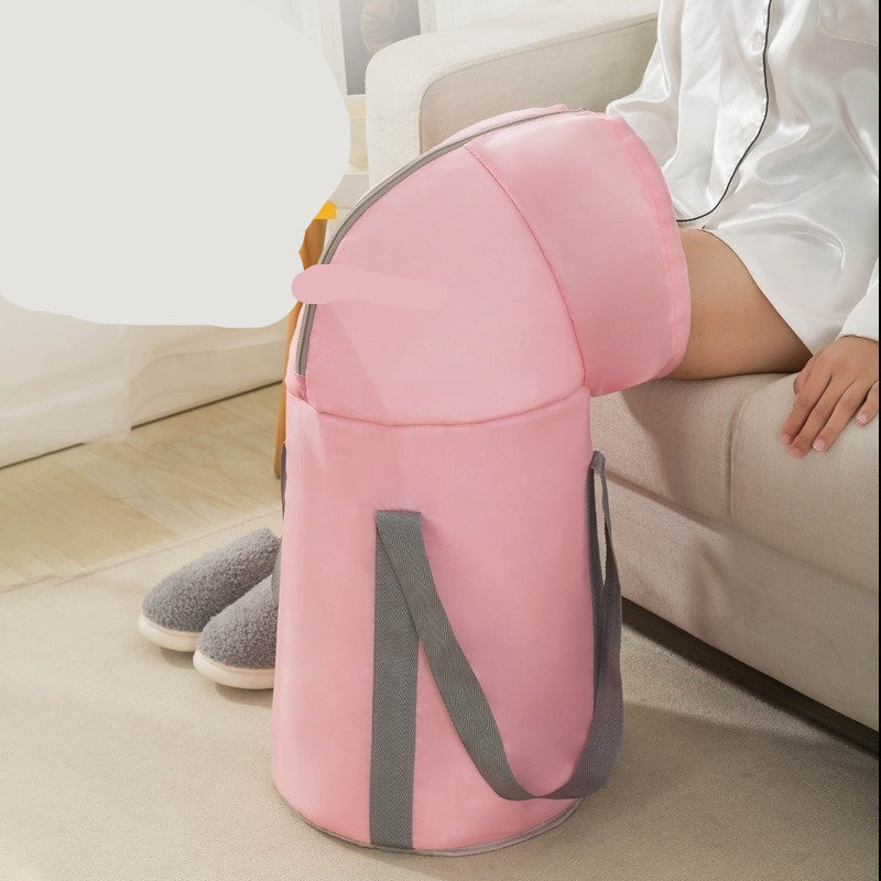 Pink fumigation foot bath with text on a home setting