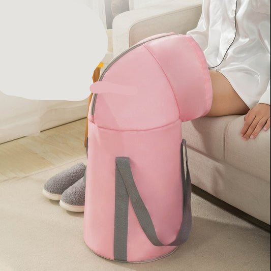 Pink fumigation foot bath with text on a home setting