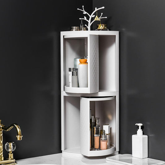 Rotatable Bathroom Makeup Organizer – Wall-Mounted Corner Plastic Storage Rack