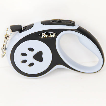 Black and white pet leash with paw design on a white background