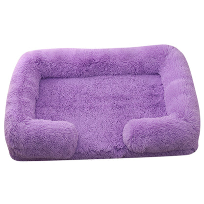 Purple pet bed with soft texture on a white background