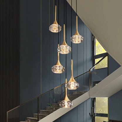 Luxury Copper Rotating Stairs Chandelier: Modern Crystal Lighting for Your Home
