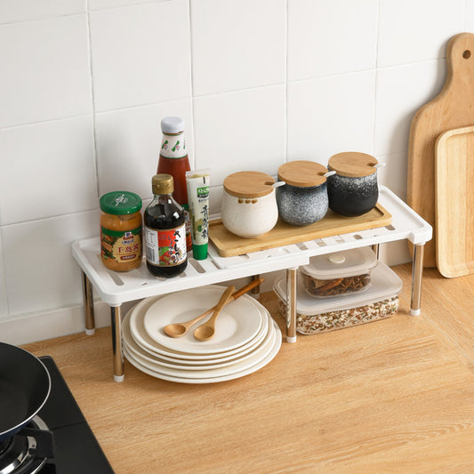 Telescopic Cabinet Layered Shelf Organizer – Retractable Kitchen & Bathroom Storage Rack