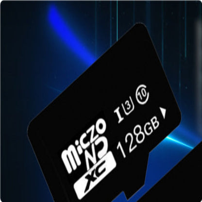 128GB microSD card with 'miczo' branding on a dark background