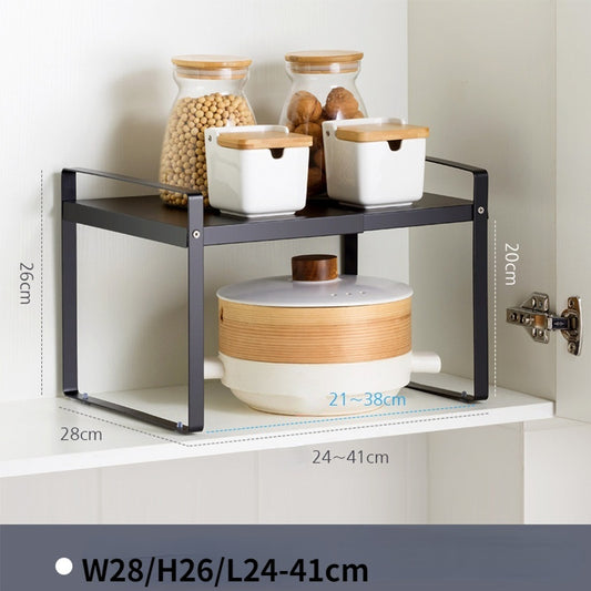 Home Fashion Retractable Kitchen Supplies Rack – Stylish Carbon Steel Shelf
