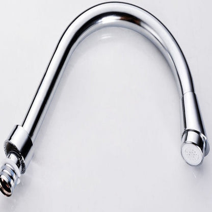 Chrome kitchen faucet handle on a white background