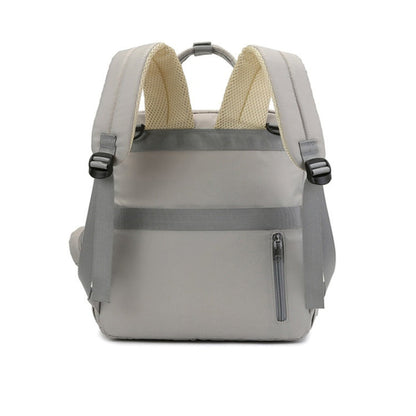 Gray backpack with beige interior on a white background