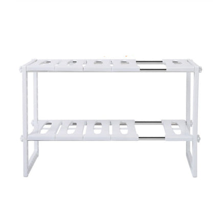Retractable shelf with text indicating its repositionability on a white background