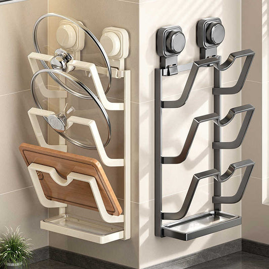 Suction Cup Pot Cover Rack – Wall-Mounted Punch-Free Kitchen Storage Organizer