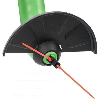 Mini cordless lawn eater with black and green design on a white background
