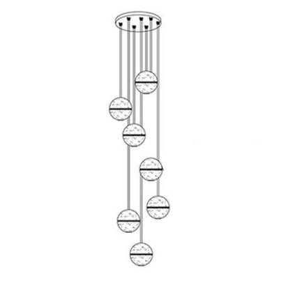 Technical drawing of a chandelier with dimensions and specifications.