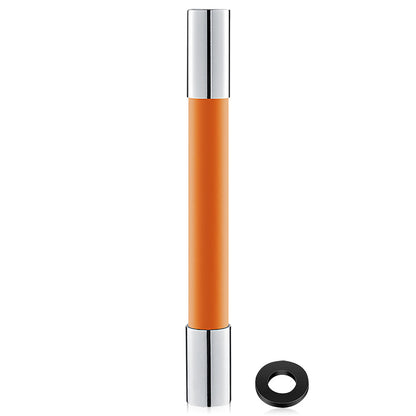 Orange pen with silver accents on a white background