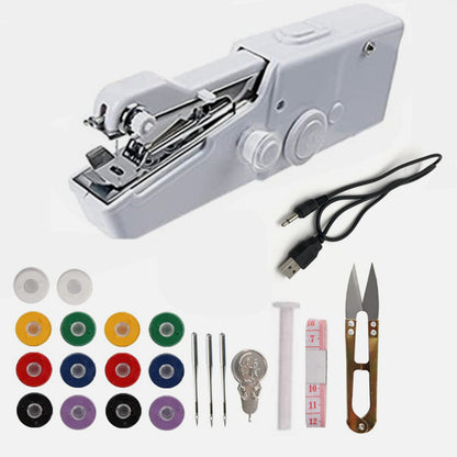 Portable sewing machine kit with accessories on a white background