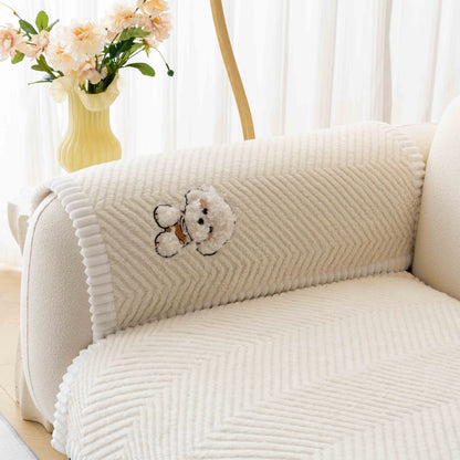 Cartoon Teddy Sofa Cushion Non-Slip Cover Towel – Flannel Dust Cover with Cute Animal Pattern