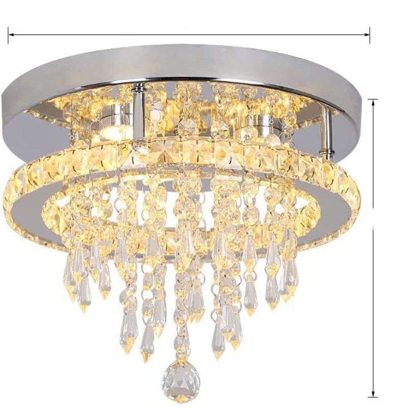 Chandelier with crystal accents and dimensions labeled on a white background