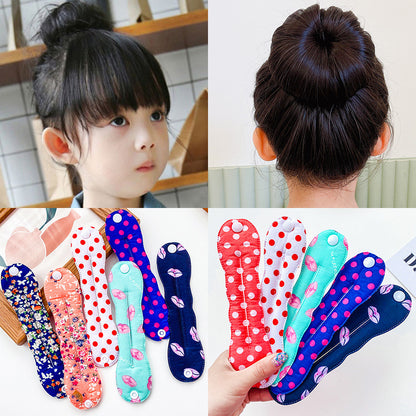 Collage of a child with styled hair and colorful hair ties.