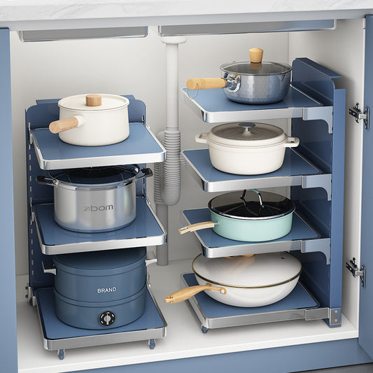 Multi-Layer Kitchen Pot Rack – Foldable Under-Sink Cabinet Storage Organizer