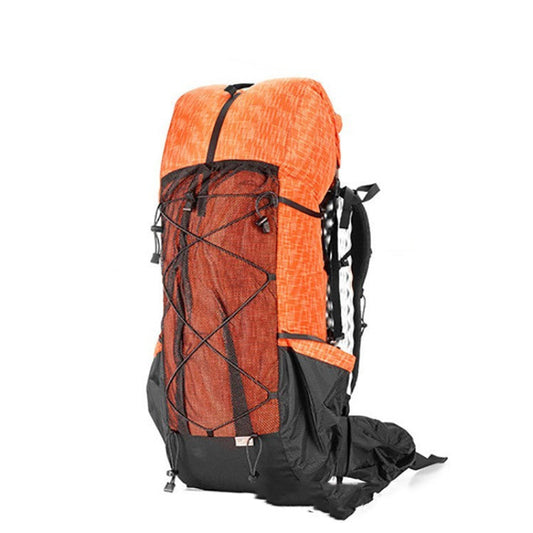 Orange and black backpack on a white background
